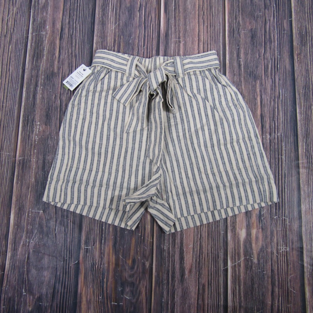 Marine Layer NEW NWT Womens XS Gray Blue Striped Karleigh Belted Shorts